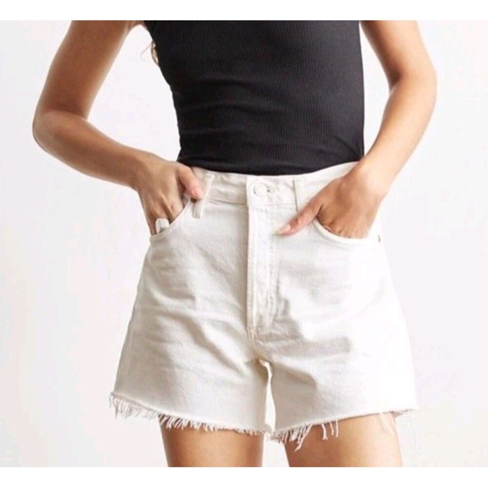 Agolde White High-Rise Denim Shorts